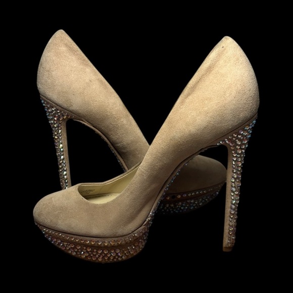 Brian Atwood Francoise Embellished Stiletto Pumps Tan Suede Leather size 8 - Picture 6 of 13